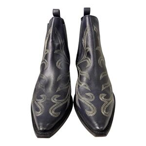 Free People Wayward Western Boots Black Embroidered Leather Booties Size 37